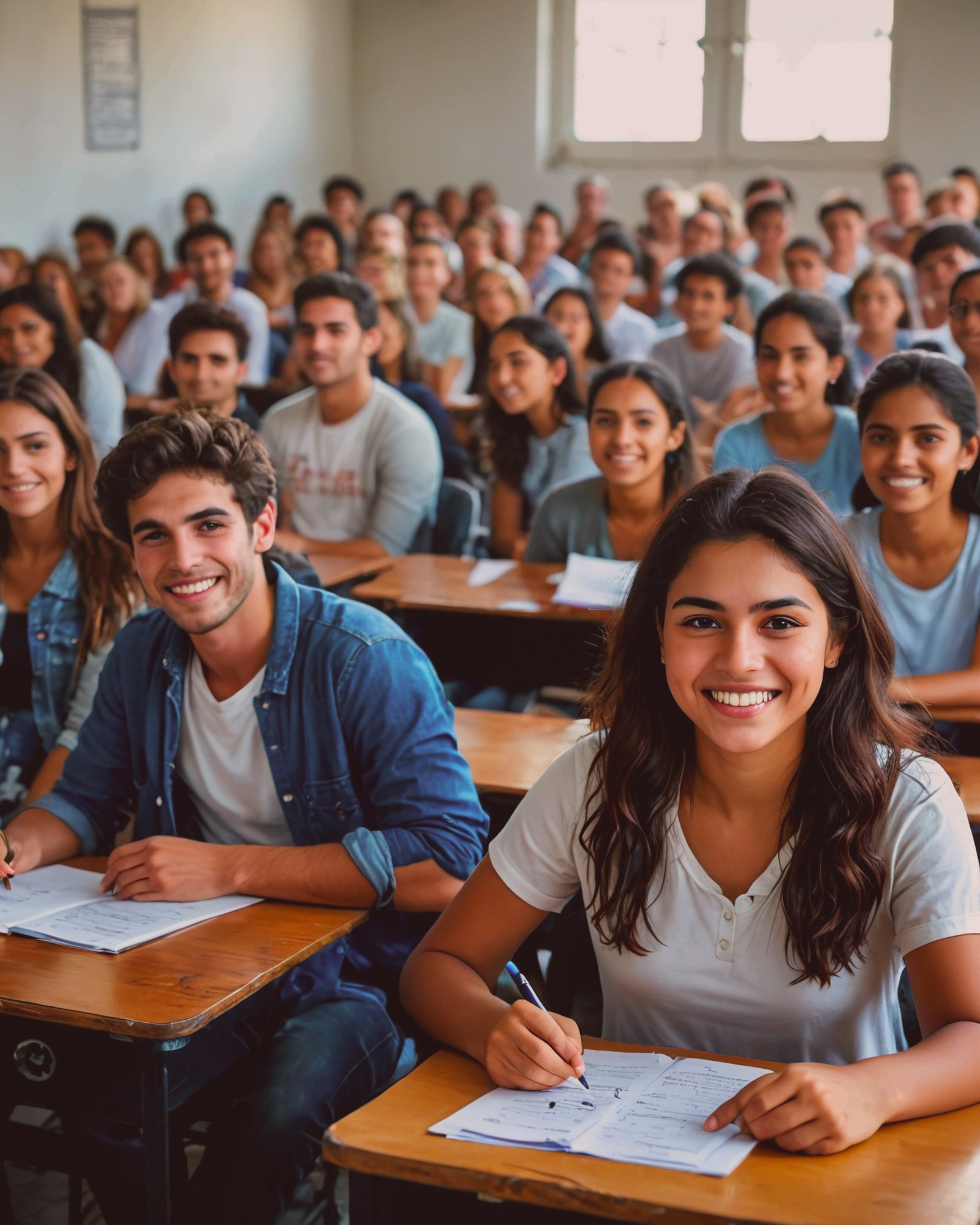 Jovenes haciendo un examen.
